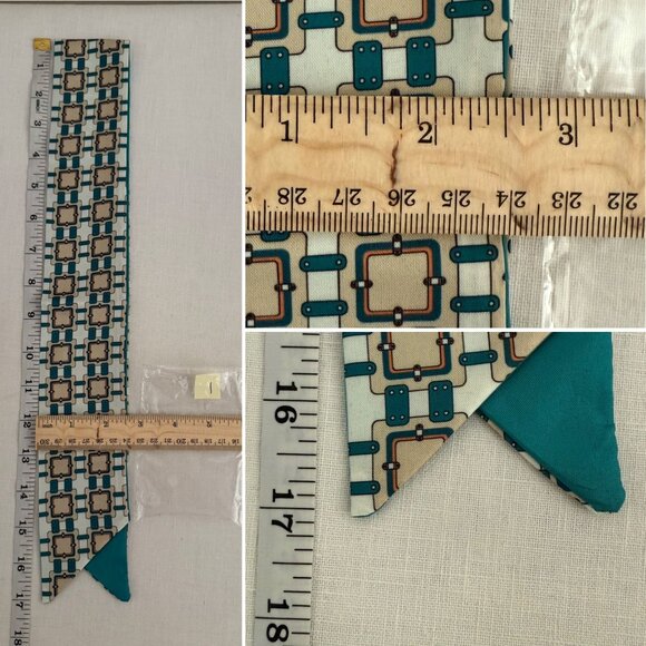 Slim Scarf 34in Teal Geometric Print Double Sided Neck Head Hair Bag Wrap  No32 - Picture 6 of 9